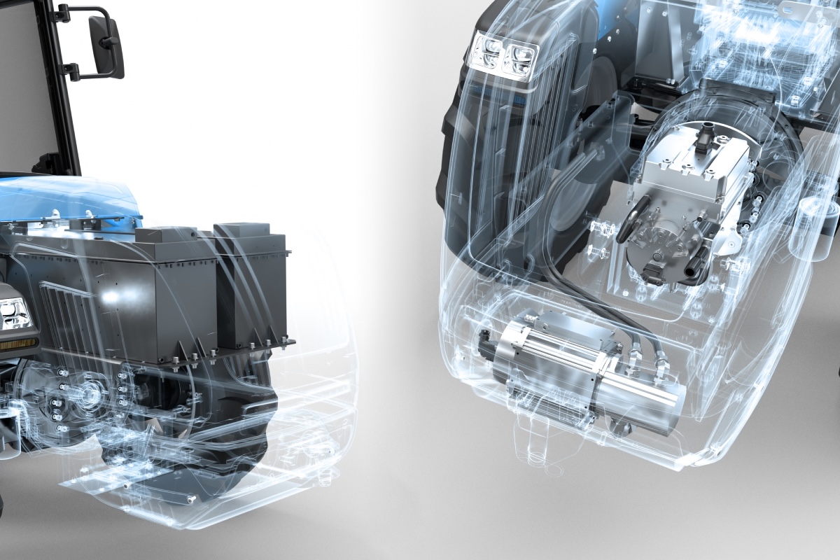 Dettaglio del pacco batterie sotto cofano e disposizione dei 2 motori elettrici dell'e-Vanguard di BCS